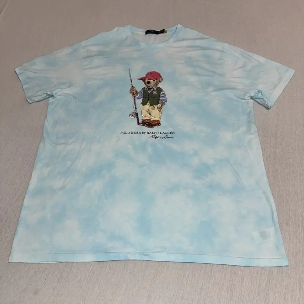 Polo Ralph Lauren Polo Bear T Shirt 3XLT Big Tall Blue Tie Dye Hawaiian Bear New